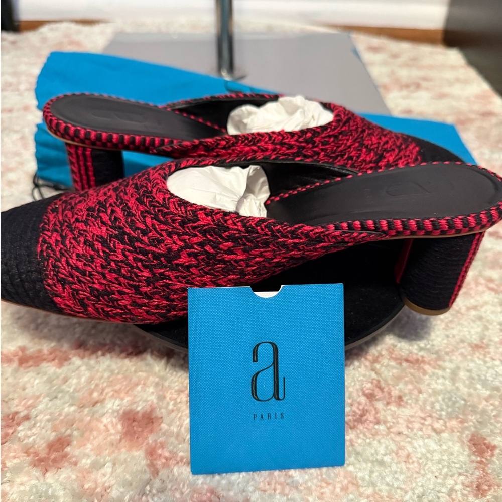 Elegant Black and Red Woven Mules